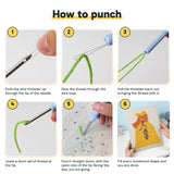 Six steps showing how to thread and use the punch needle