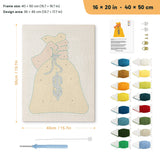Yellow Money Bag punch needle kit, 16 × 20 in (40 × 50 cm): canvas size and kit contents