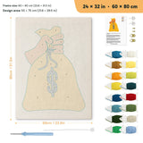 Yellow Money Bag punch needle kit, 24 × 32 in (60 × 80 cm): canvas size and kit contents