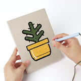 Punching a Yellow Pot Cacti mini canvas with the punch needle