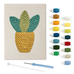 Yellow Pot Leaves punch needle kit: finished canvas with threads, punch needle and threader