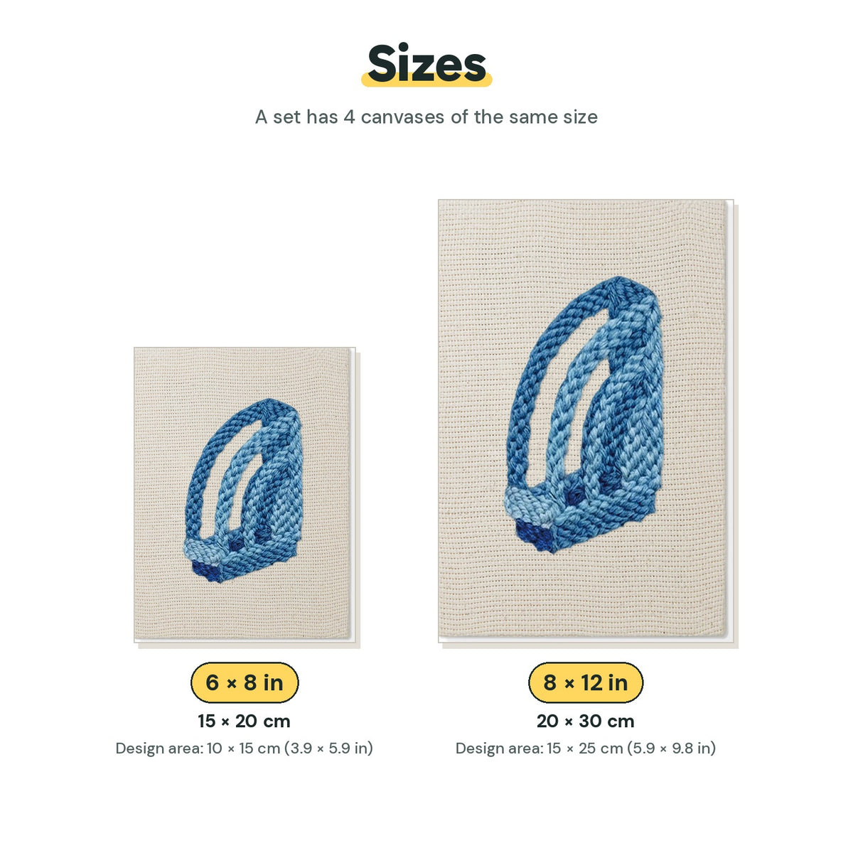 Size chart for the two mini canvas sizes: 6 x 8 in and 8 x 12 in