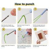 Six steps showing how to thread and use the punch needle