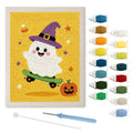 Yellow Skater Ghost punch needle kit: finished canvas with threads, punch needle and threader