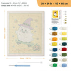 Yellow Skater Ghost punch needle kit, 20 × 24 in (50 × 60 cm): canvas size and kit contents