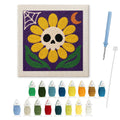 Yellow Skull Daisy punch needle kit: finished canvas with threads, punch needle and threader