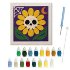 Yellow Skull Daisy punch needle kit: finished canvas with threads, punch needle and threader