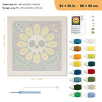 Yellow Skull Daisy punch needle kit, 24 × 24 in (60 × 60 cm): canvas size and kit contents