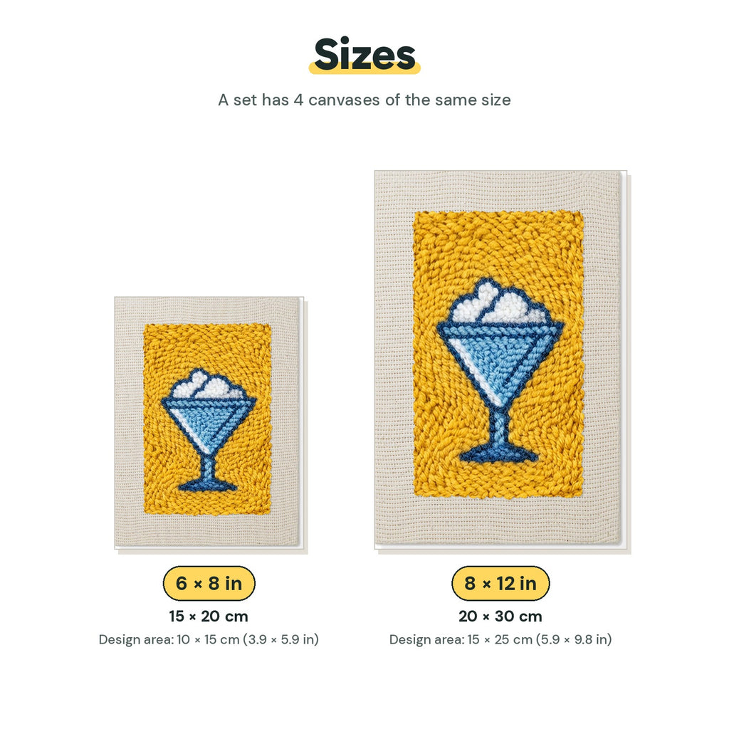 Size chart for the two mini canvas sizes: 6 x 8 in and 8 x 12 in