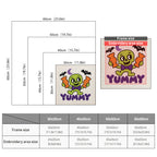 Size chart for square punch needle kits from 30 x 30 cm to 60 x 60 cm