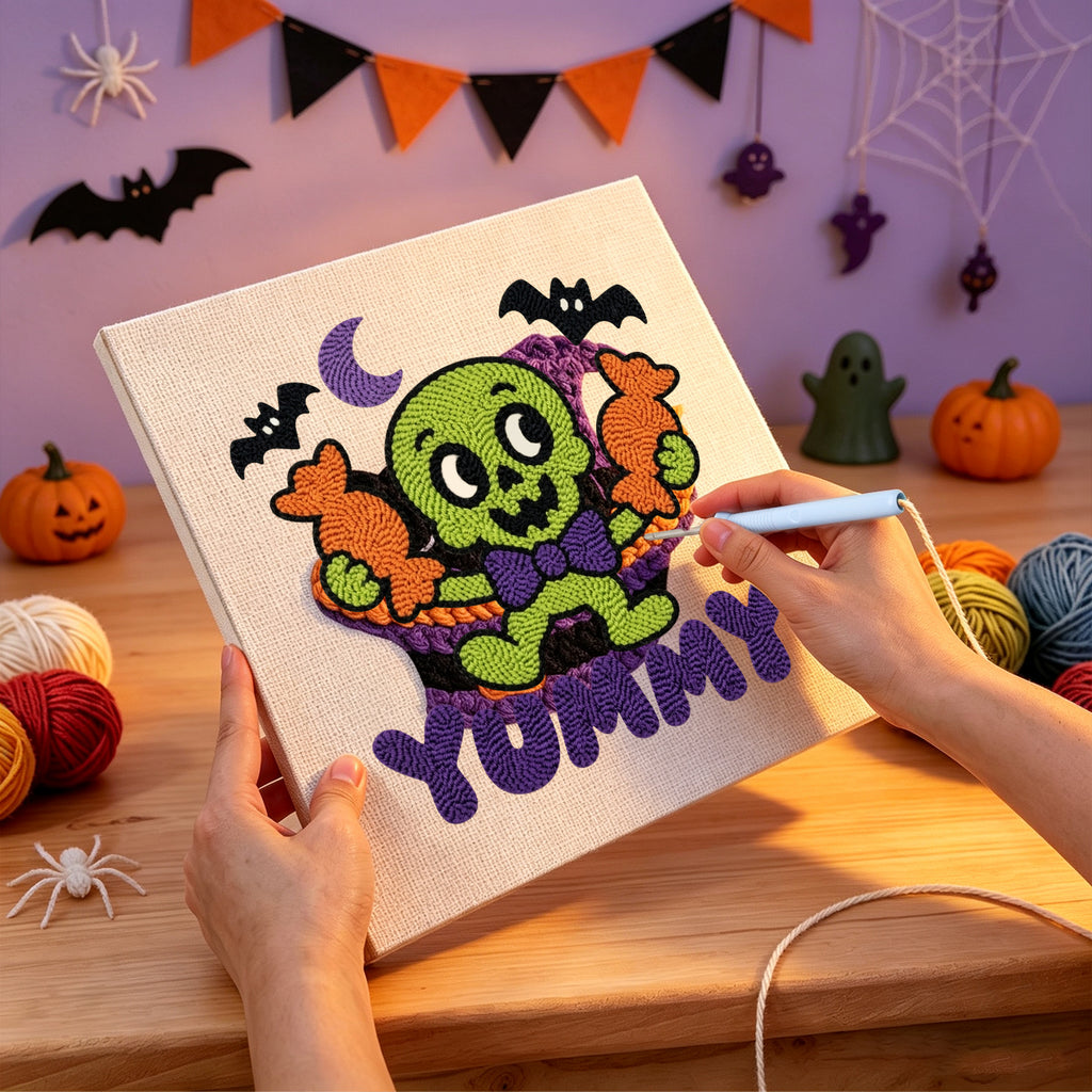 Punching the Yummy Candy Monster design with the punch needle