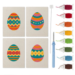 Zigzag Easter Eggs mini punch needle kit set: four finished canvases with threads, punch needle and threader