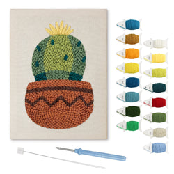 Zigzag Pot Cactus punch needle kit: finished canvas with threads, punch needle and threader