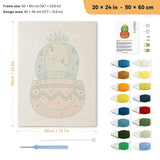 Zigzag Pot Cactus punch needle kit, 20 × 24 in (50 × 60 cm): canvas size and kit contents